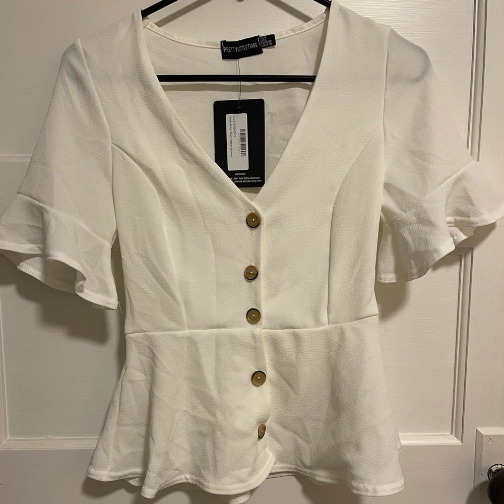 NWT White Button Down Peplum Top